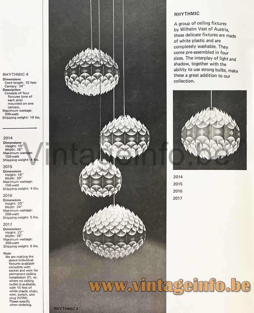 Vest Rhythmik Pendant Lamp - 1972 George Kovacs, USA, Catalogue Picture