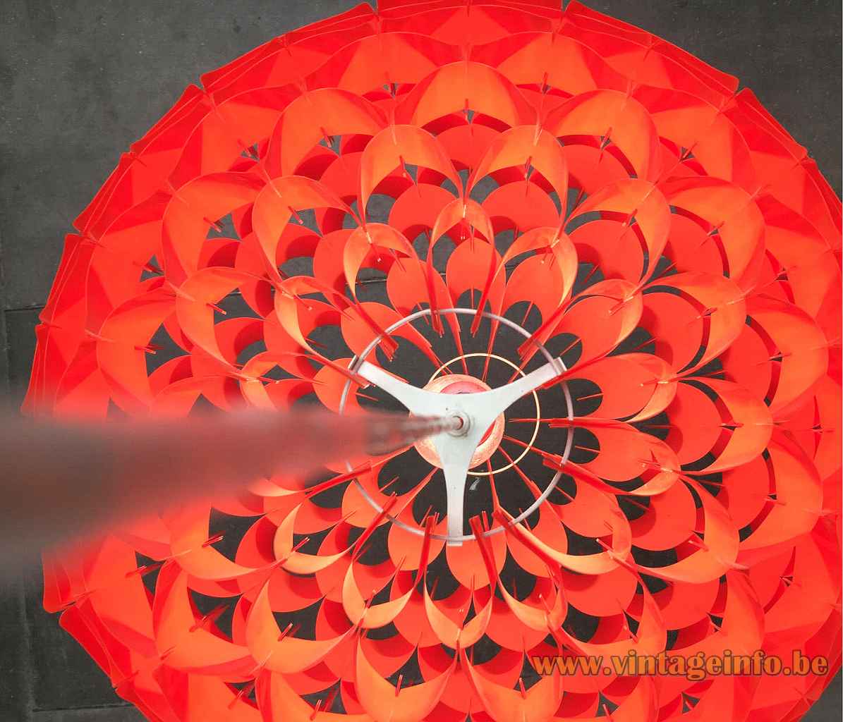 Vest Rhythmik pendant lamp red translucent folded plastic lampshade design: Milanda Havlová 1960s 1970s Austria