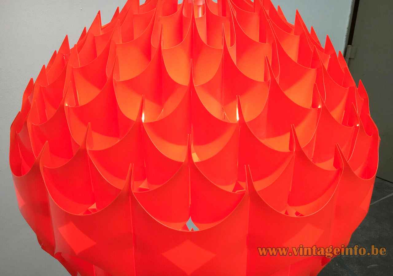 Vest Rhythmik pendant lamp red translucent folded plastic lampshade design: Milanda Havlová 1960s 1970s Austria