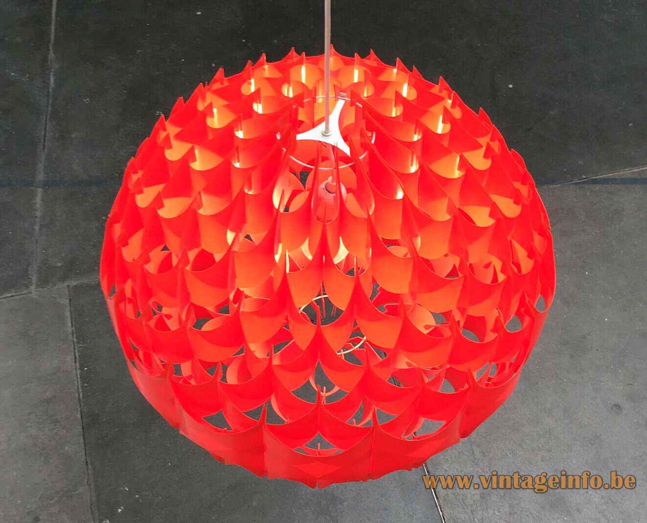 Vest Rhythmik pendant lamp red translucent folded plastic globe lampshade design: Milanda Havlová 1960s 1970s Austria