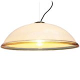 Vetrofond Glass pendant lamp hand-blown white opal mushroom lampshade clear & yellow rim 1980s Italy E27 socket