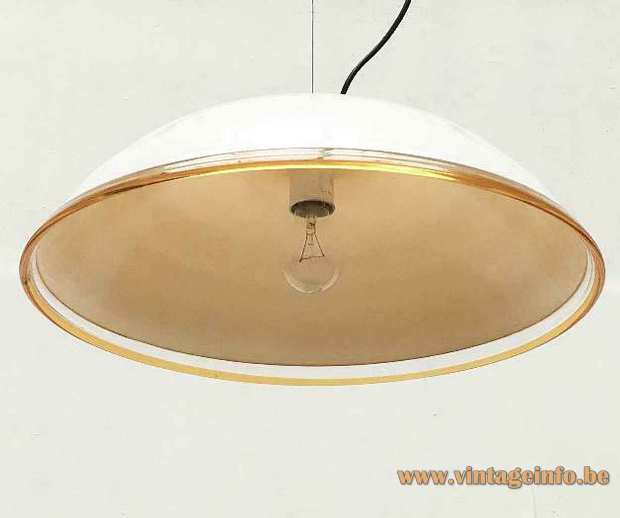 Vetrofond Glass pendant lamp hand-blown white opal mushroom lampshade clear & yellow rim 1980s Italy E27 socket