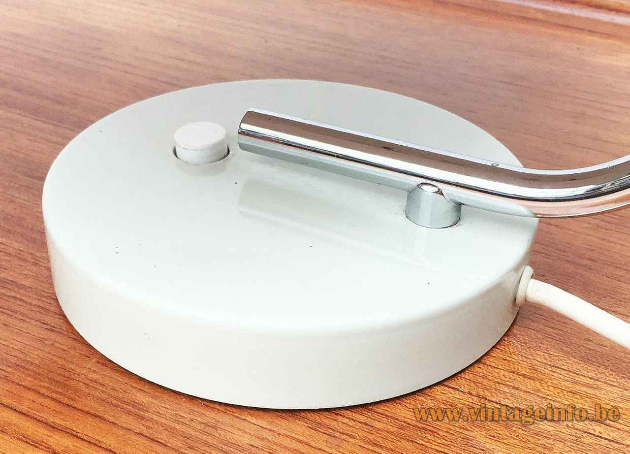 1960s Hustadt-Leuchten desk lamp round white metal base big switch curved chrome rod 1970s Germany
