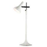 1970s Grin Luz desk lamp round white metal base chrome rods adjustable trumpet lampshade Madrid Spain