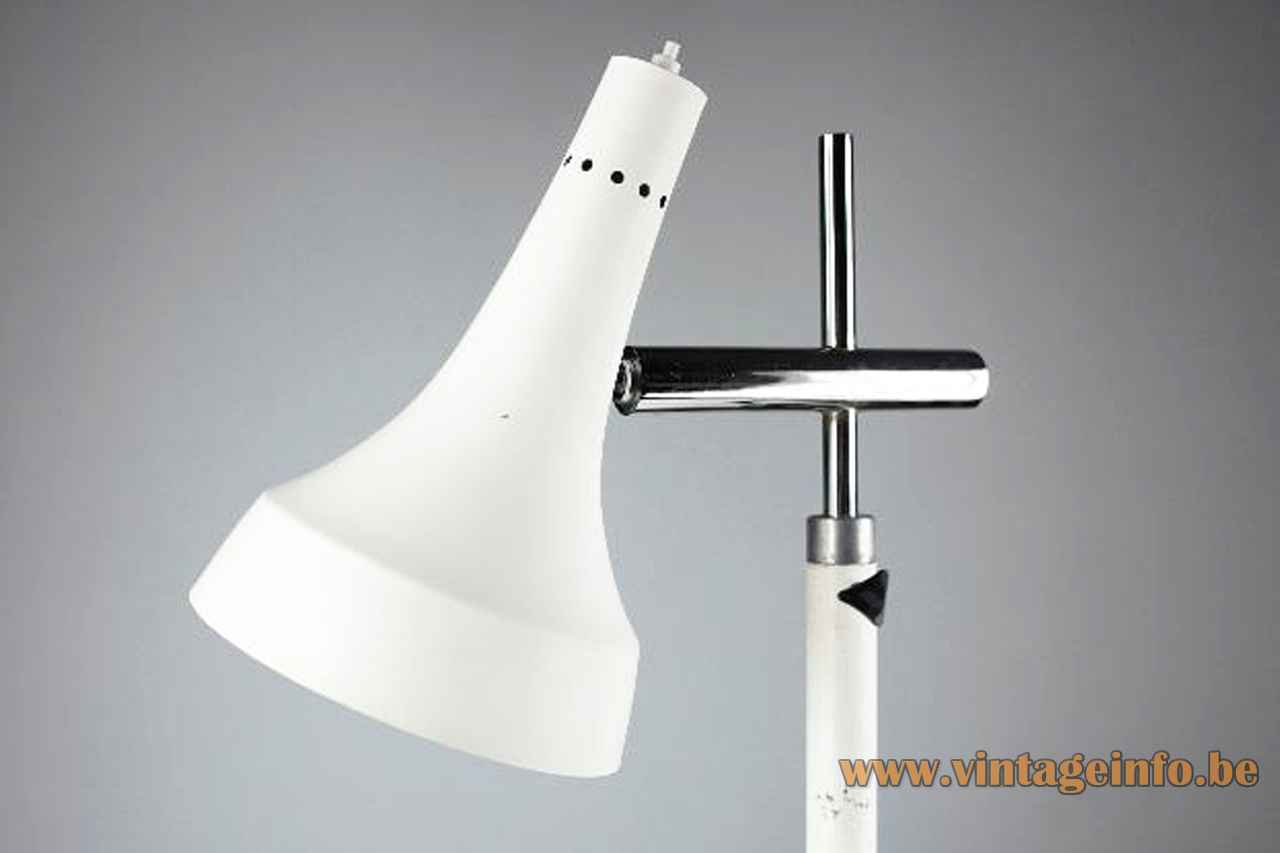 1970s Grin Luz desk lamp round white metal adjustable trumpet lampshade Madrid Spain E27 socket