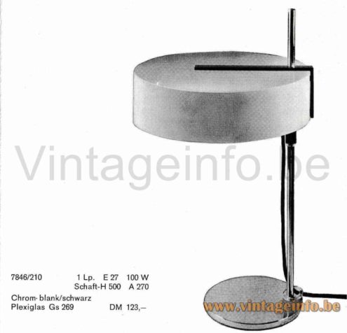Cosack White Acrylic Desk Lamp - 1960s Catalogue Picture