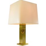 Deknudt brass rectangular table lamp brushed metal square base elongated beam fabric lampshade 1970s 1980s