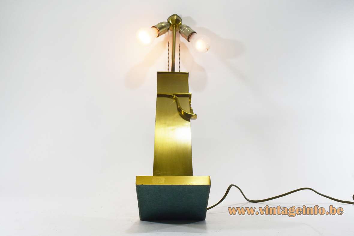 Deknudt brass rectangular table lamp brushed metal square base elongated beam fabric lampshade 1970s 1980s 
