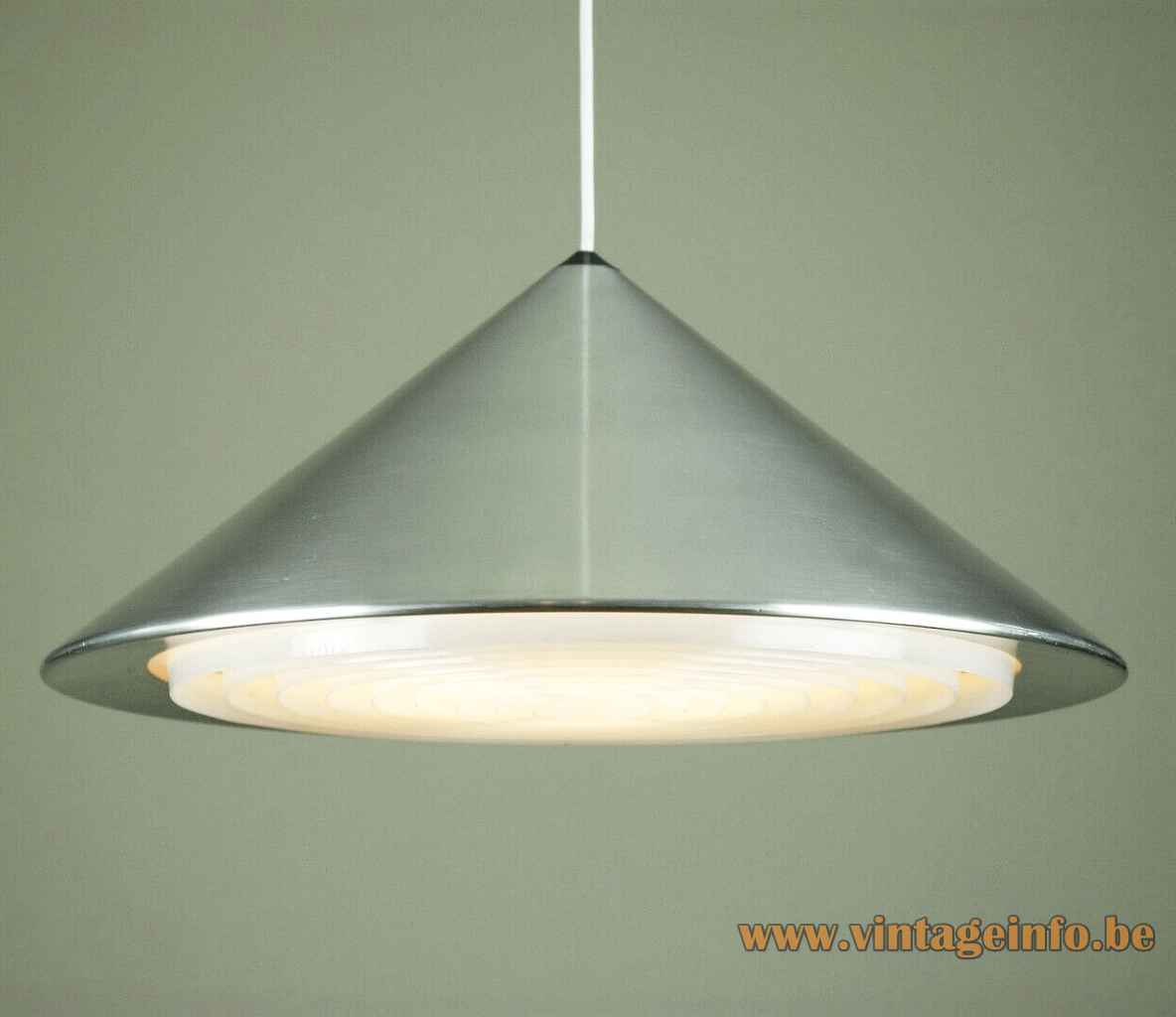 Fog & Mørup Classic pendant lamp round conical pyramid aluminium lampshade plastic grid 1960s design: Jo Hammerborg
