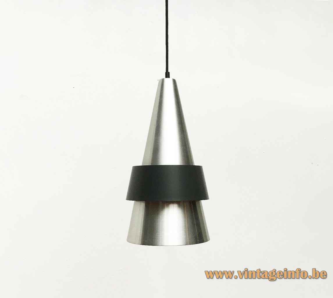 Fog & Mørup Corona pendant lamp round conical aluminium lampshade black ring 1960s design: Jo Hammerborg Denmark