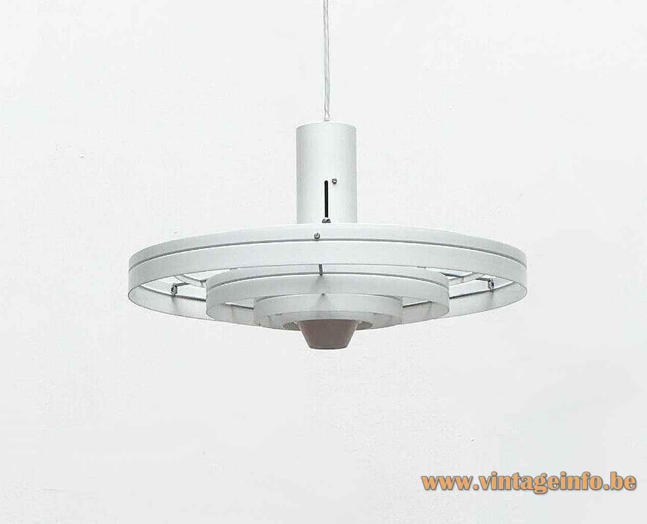 Fog & Morup Fibonacci pendant lamp white aluminium rings lampshade design: Sophus Frandsen Saturn 1960s Denmark