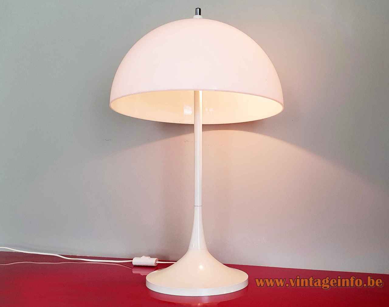 Hala mushroom table lamp round white plastic base & rod acrylic lampshade 1960s 1970s E14 sockets Netherlands 