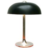 Hustadt-Leuchten mushroom desk lamp round chrome base & rod black round hole lampshade 1970s Germany