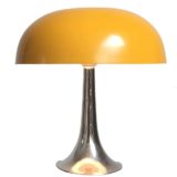 Hustadt-Leuchten yellow mushroom desk lamp round chrome base & rod round hole lampshade 1970s Germany