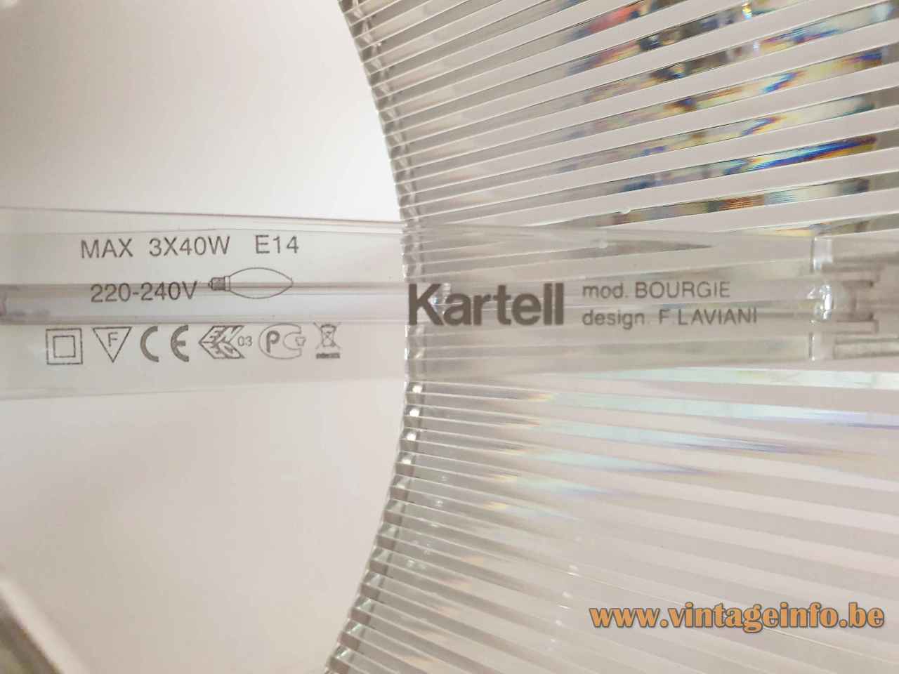 Kartell Bourgie table lamp clear plastic lampshade label & logo 3 x 40 watt E14 sockets Italy 2000s