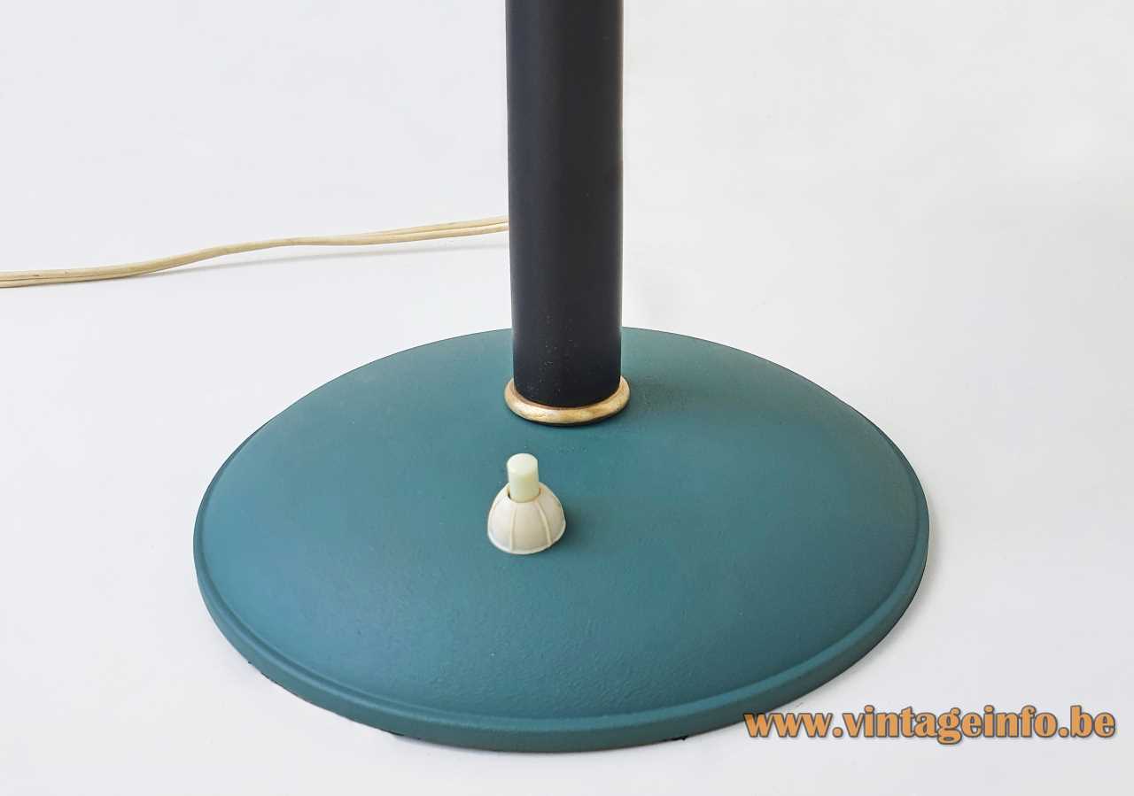 Louis Kalff Senior desk lamp round blue base built-in switch black rod Philips 1950s 1960s
