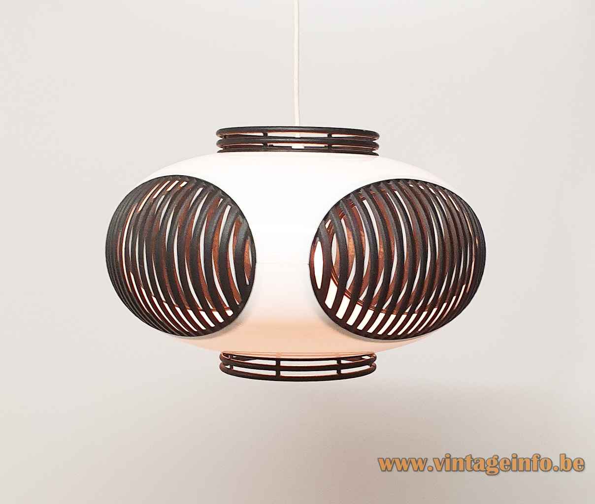 Massive bug eye pendant lamp white & black plastic round oval UFO lampshade 1970s 1980s Belgium Colani