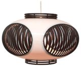 Massive bug eye pendant lamp white & black plastic round oval UFO lampshade 1970s 1980s Belgium Colani