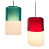 Peill+Putzler duotone pendant lamp opal & clear red & green hand-blown glass lampshade 1950s 1960s Germany