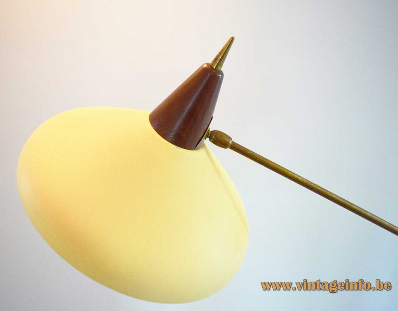 1950s Van Doorn floor lamp conical wood & yellow lampshade wrinkle paint 1960s Netherlands
