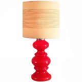 1970s red glass table lamp round tubular fabric lampshade Massive De Rupel Belgium hand-blown