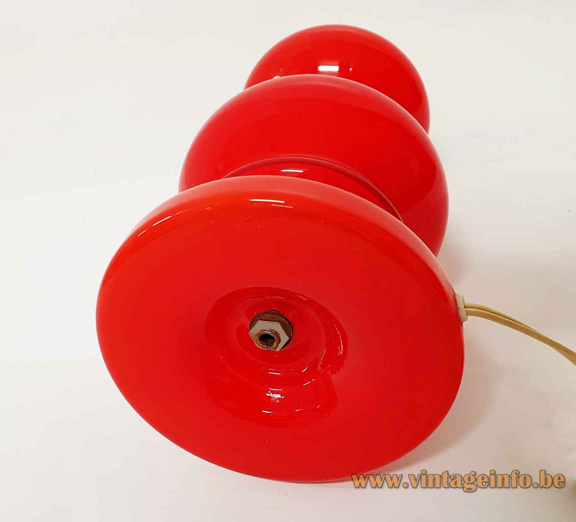 1970s red glass table lamp round tubular fabric lampshade Massive De Rupel Belgium bottom