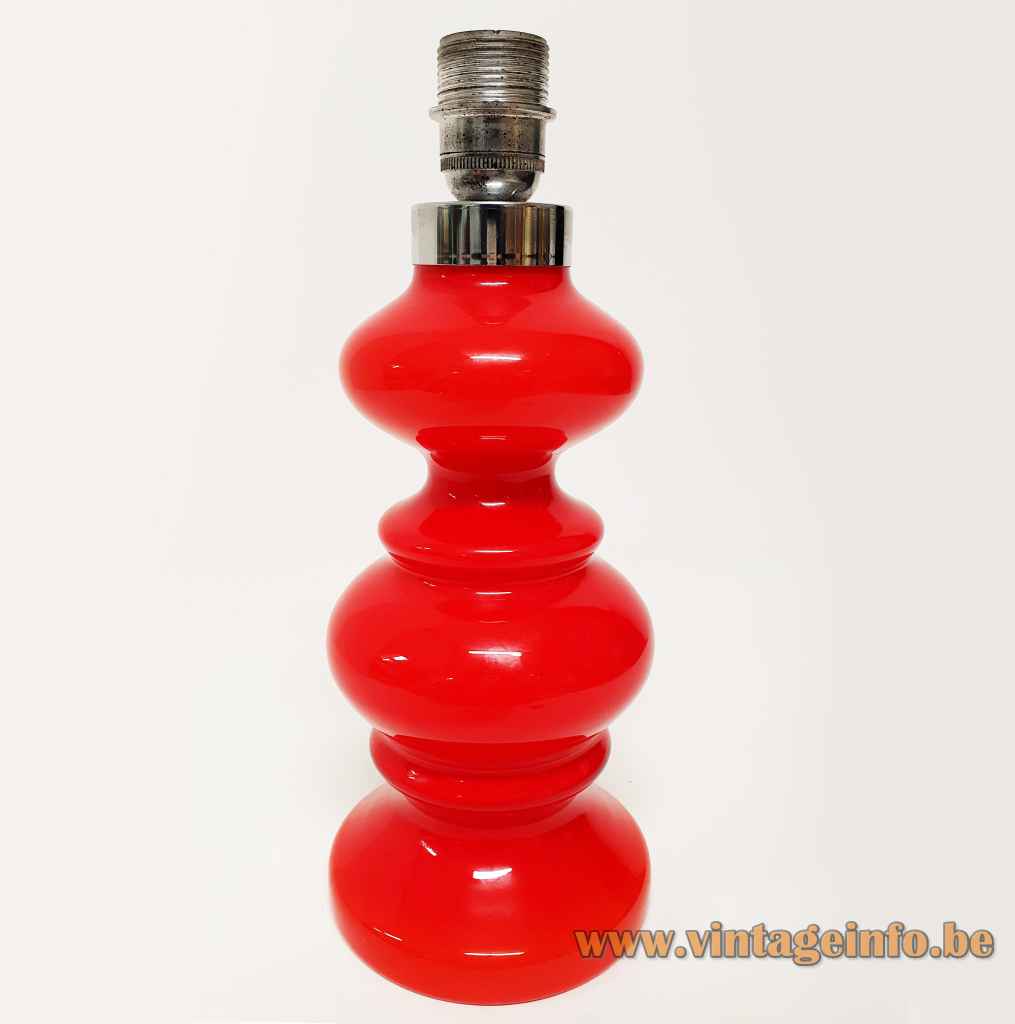 1970s red glass table lamp round tubular fabric lampshade Massive De Rupel Belgium E27 socket