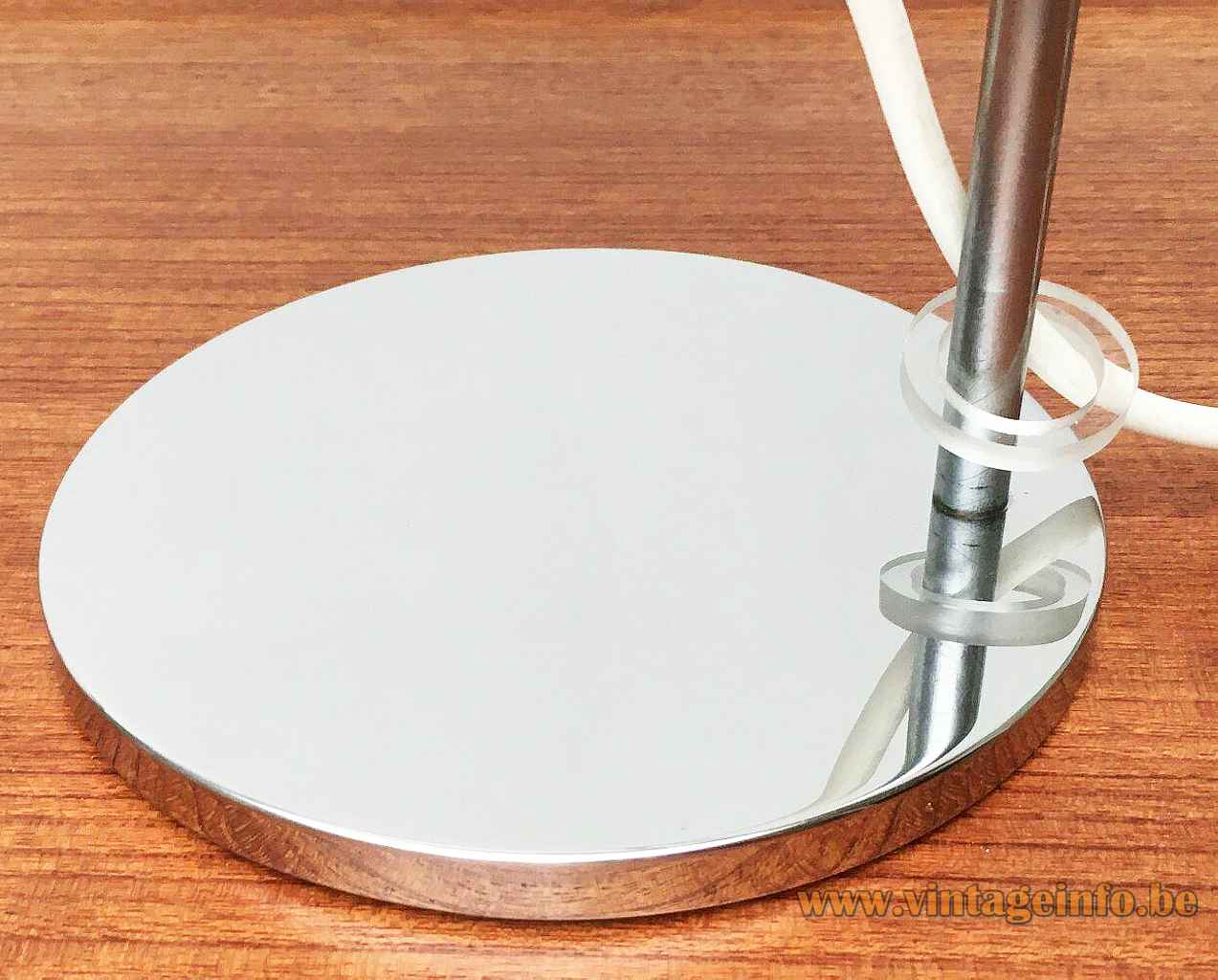 Cosack white acrylic desk lamp round flat chrome base & rod clear acrylic ring 1960s Germany