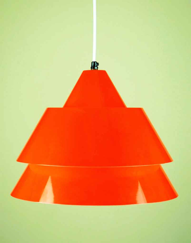 Fog & Mørup Zone pendant lamp conical orange-red aluminium lampshade 1960s 1970s design: Jo Hammerborg Denmark