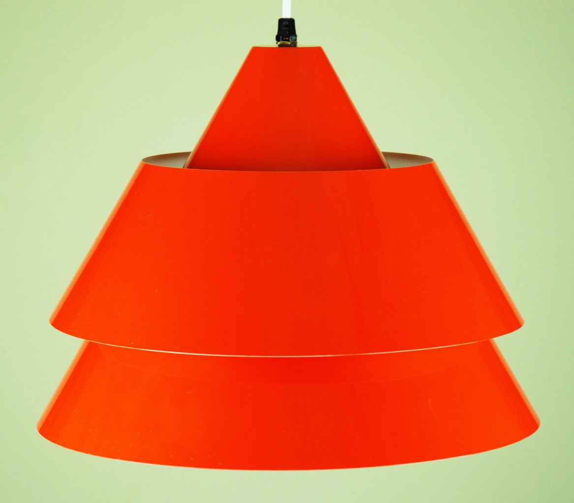 Fog & Mørup Zone pendant lamp conical orange-red aluminium lampshade 1960s 1970s design: Jo Hammerborg Denmark