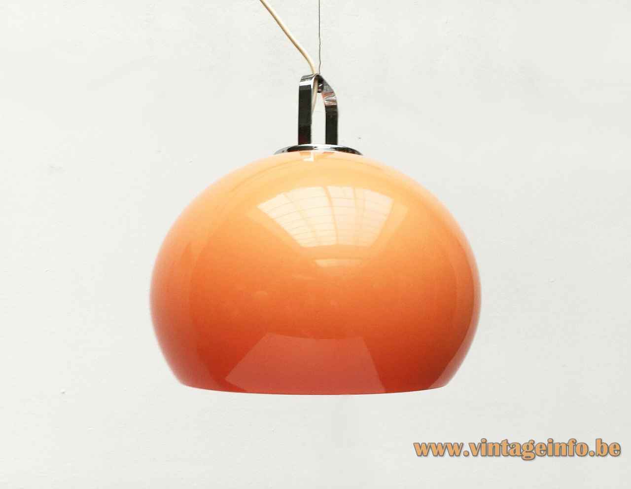 Harvey Guzzini Zurigo pendant lamp orange acrylic globe lampshade chrome handle 1960s 1970s iGuzzini Italy