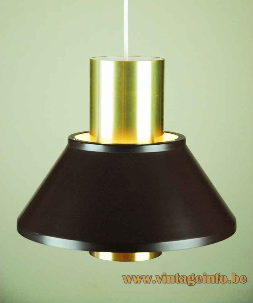 Jo Hammerborg Life pendant lamp round gold & black aluminium lampshade 1970s Fog & Mørup Denmark E27 socket