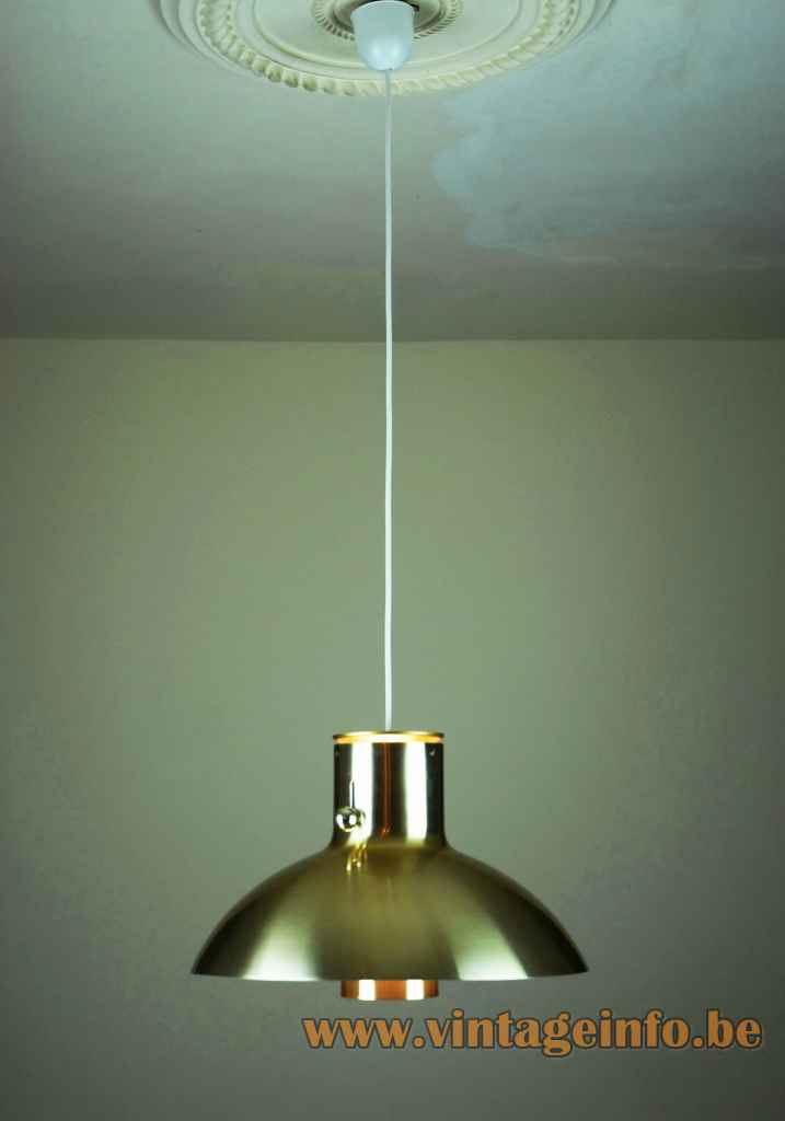 Lyfa Vario pendant lamp half round brass lampshade tube diffuser 1970s design: Acton Bjørn Denmark
