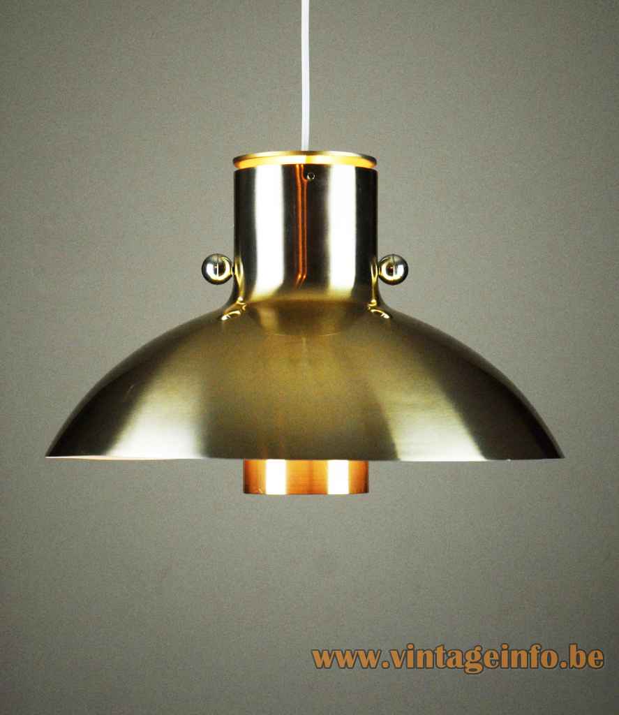 Lyfa Vario pendant lamp half round brass lampshade tube diffuser 1970s design: Acton Bjørn Denmark