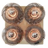 Philippe Rogier Oxar wall lamp square metal plate round chrome spiral spring lampshades 1970s Luminox France