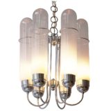 1960s glass tubes chandelier clear opal Murano glass tubes chrome curved rods chain Aldo Nason