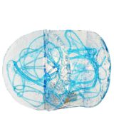 AV Mazzega blue glass table lamp folded clear discs lampshade spaghetti decoration 1970s Carlo Nason Murano