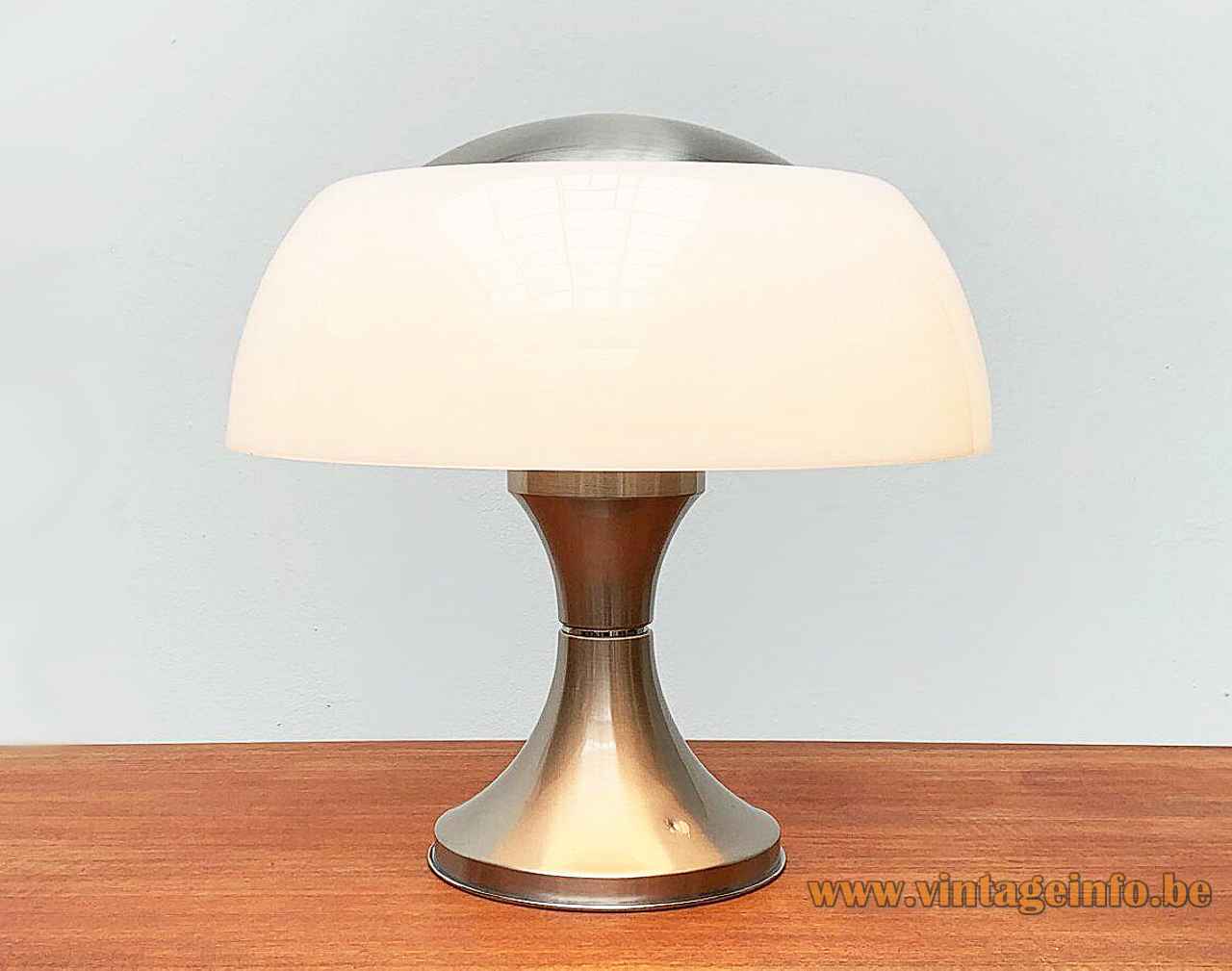 Ecolight mushroom table lamp concave round aluminium base white acrylic lampshade design: Gaetano Sciolari Italy 1960s