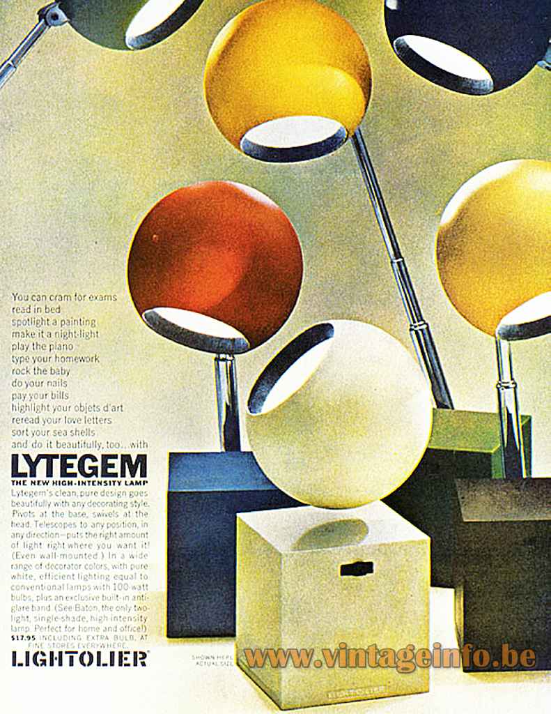 Lightolier Lytegem Desk Lamp - Advertisement & Catalogue Pictures