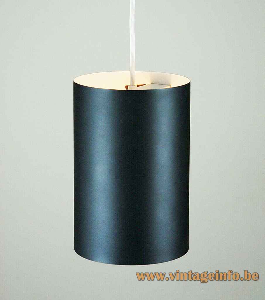 Louis Poulsen cylinder pendant lamp model 16512 black tubular lampshade design: Eila & John Meiling 1960s Denmark