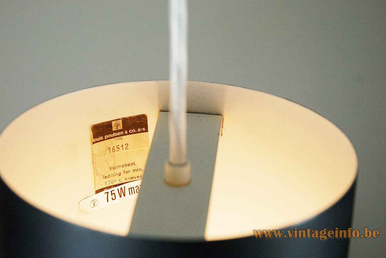Louis Poulsen cylinder pendant lamp model 16512 label 75 watt design: Eila & John Meiling 1960s Denmark