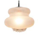 Peill+Putzler AH 43 pendant lamp frosted pumpkin glass lampshade clear droplet icicle bottom 1970s Germany