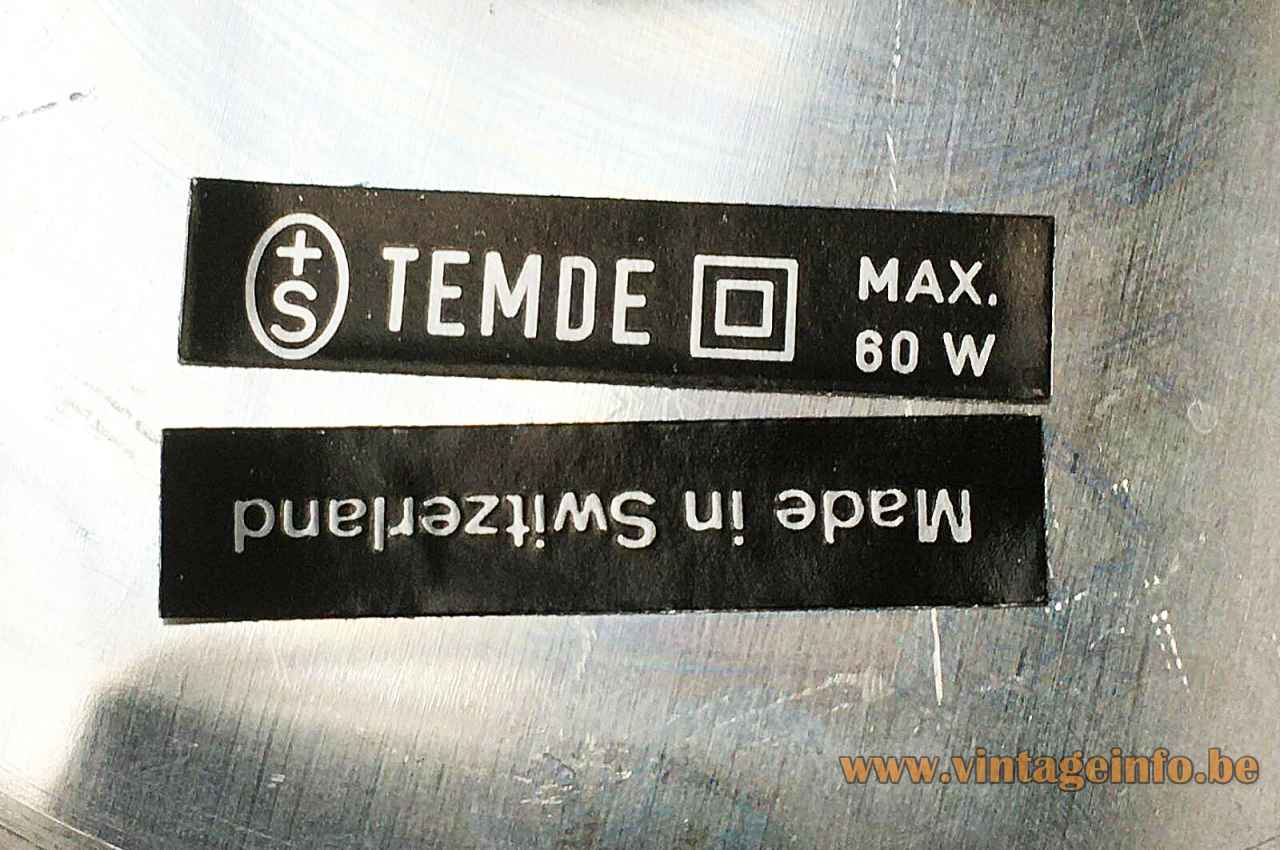 Temde chrome tube table lamp metal black label & logo maximum 60 watt 1970s Switzerland