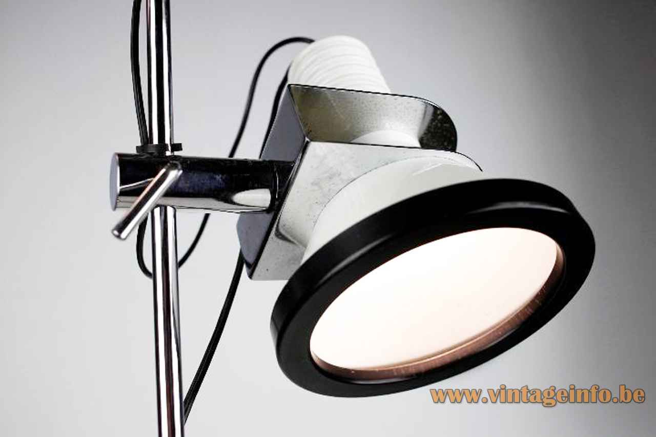 Tramo clamp floor lamp chrome adjustable black & white lampshade design: Estudi Blanc 1970s Spain