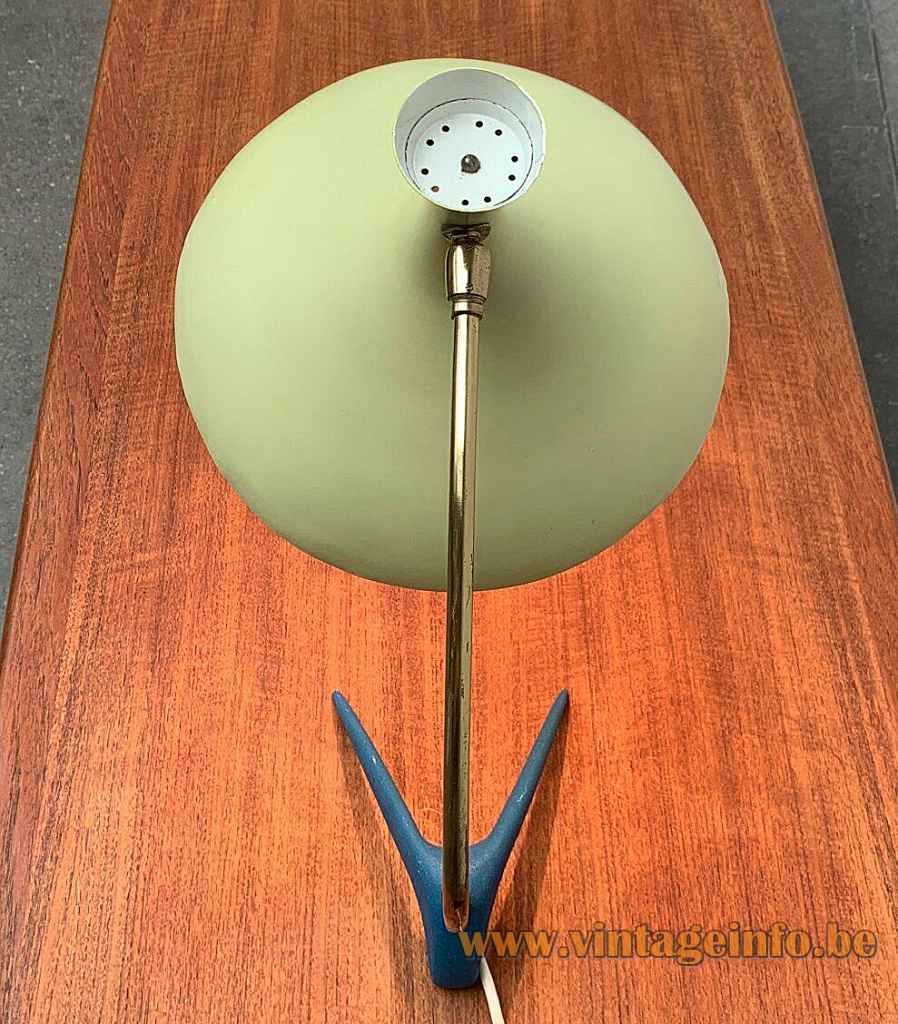 1950s Cosack crowfoot desk lamp yellow diabolo lampshade top view 1960s Germany Louis Kalff design hoax