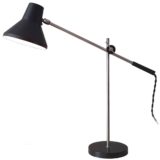 1960s SIS-Licht desk lamp round black metal base & lampshade 2 chrome rods design: Karl Lang Germany
