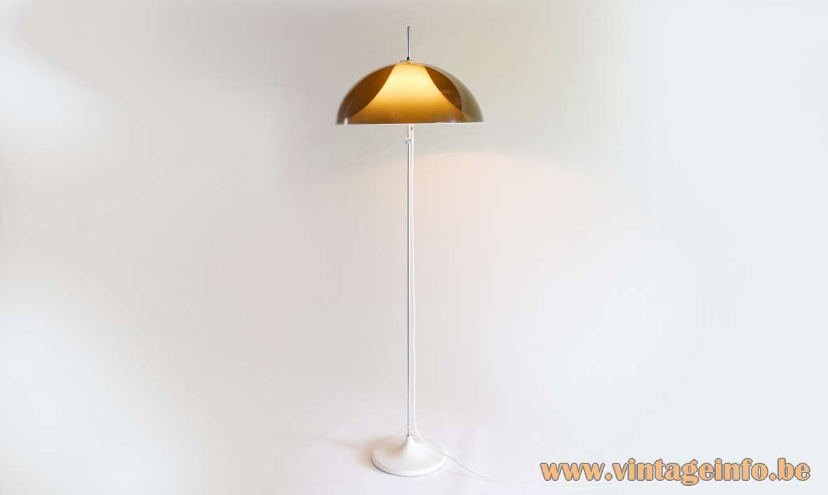 Artimeta acrylic floor lamp brown translucent mushroom lampshade white diffuser chrome rod round base 1960s 1970s