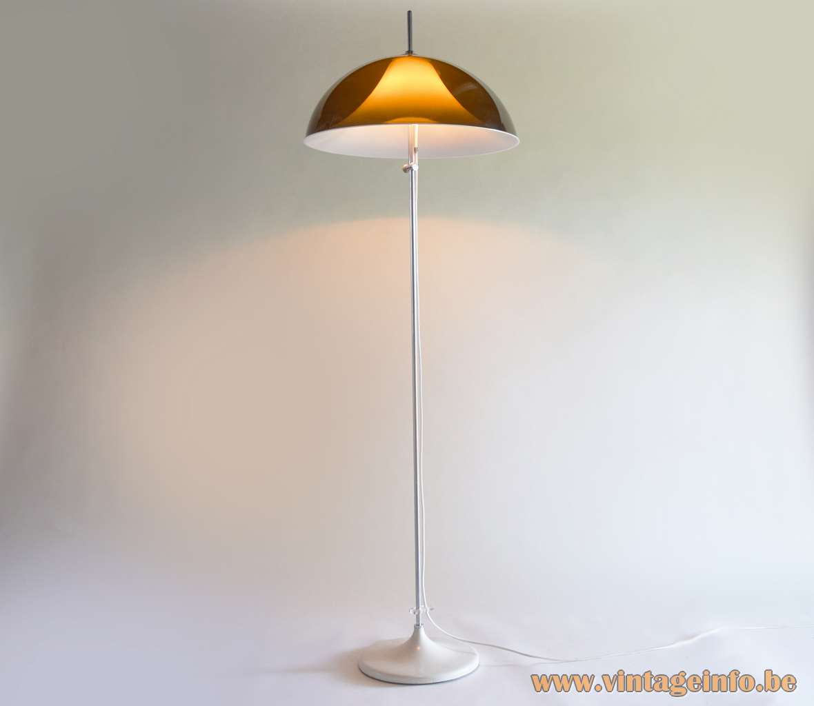 Artimeta acrylic floor lamp brown translucent mushroom lampshade white diffuser chrome rod round base 1960s 1970s