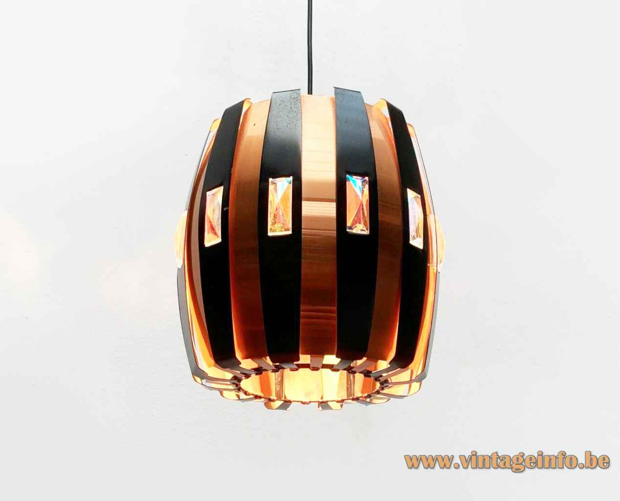 Coronell Elektro copper pendant lamp black convex folded slats lampshade 1960s design: Werner Schou 1970s Denmark