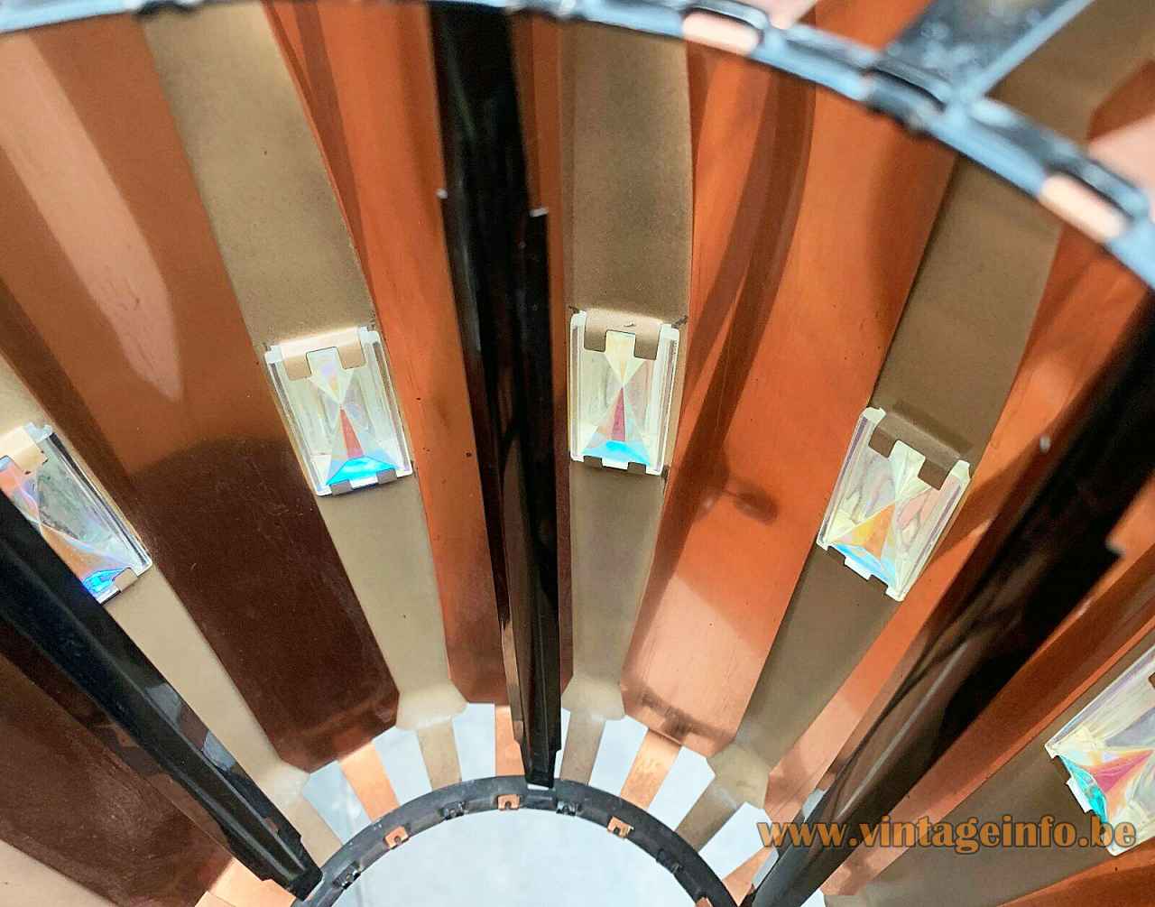 Coronell Elektro copper pendant lamp black convex folded slats lampshade 1960s design: Werner Schou inside view